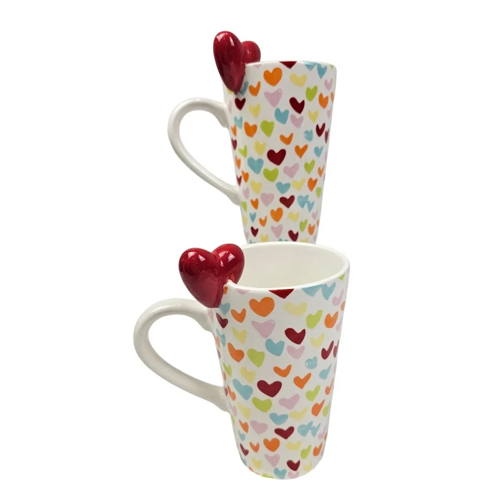 Target Valentine 2010 Heart Mugs Set of 2 Multicolor 3D Heart Rim Accent Ceramic